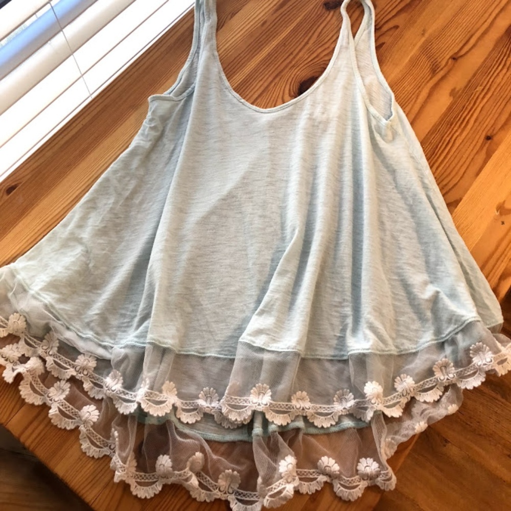 PQLA Light blue Lace Bottom Tank
